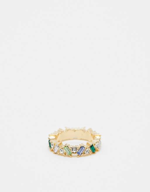 FhyzicsShops DESIGN ring with crystal baguette design in tonal blue and green design