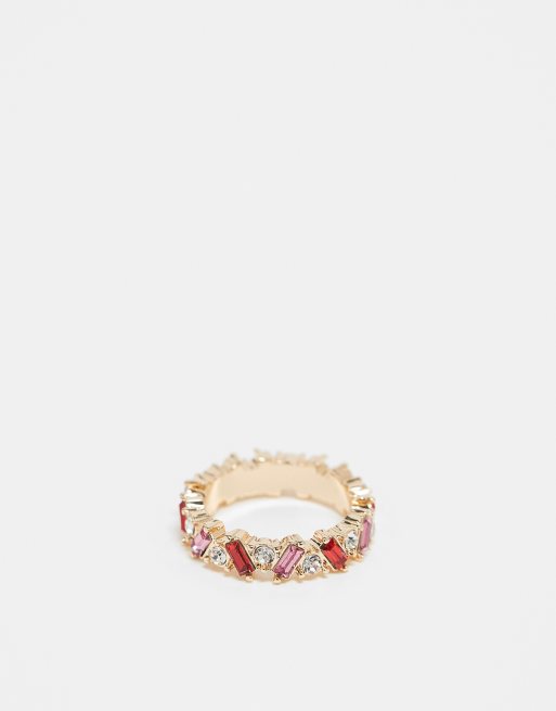 FhyzicsShops DESIGN ring with crystal baguette design in tonal pink and red design