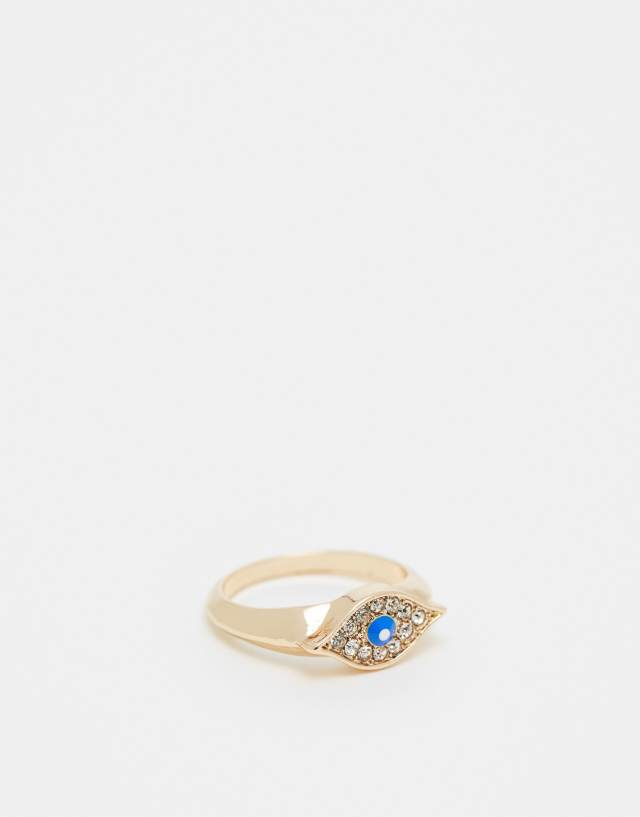 ASOS DESIGN - ring with crystal eye detail in gold tone