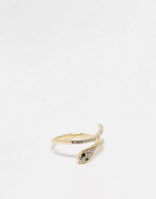 ASOS DESIGN ring with crystal snake design in gold tone