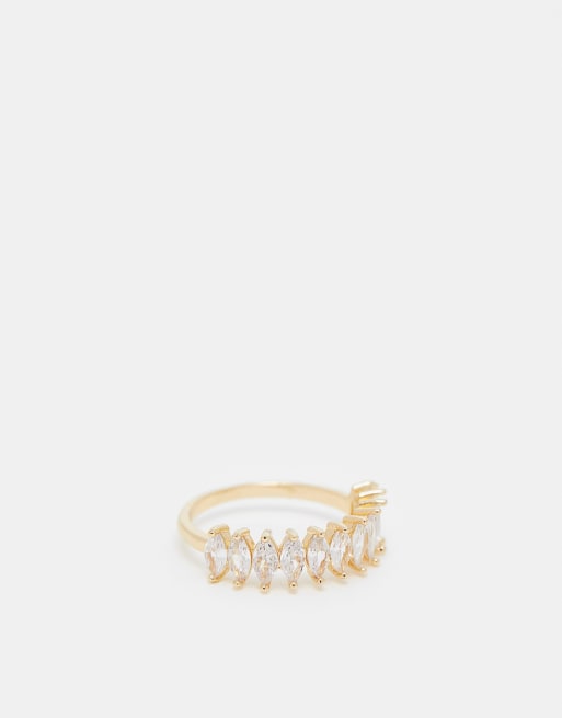 ASOS DESIGN ring with cubic zirconia diamond baguette design in gold tone