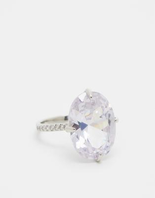 ASOS DESIGN ring with cubic zirconia stone in silver tone with gift bag