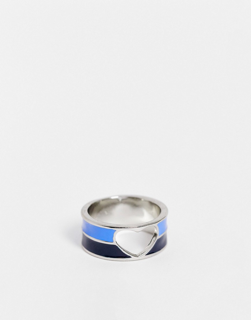 ASOS DESIGN ring with cut out heart in black and blue enamel-Multi