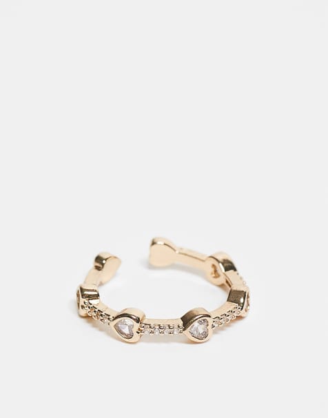 ASOS DESIGN ring with diamante heart stone set in gold tone - view 1