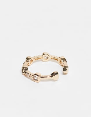 Asos Design Ring With Diamante Heart Stone Set In Gold