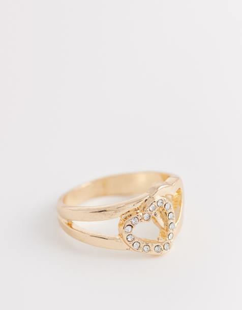 ASOS DESIGN ring with double heart design in gold tone - view 1