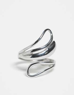Asos Design Ring With Double Loop Wrap Around Design In Metallic
