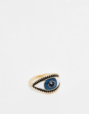 ASOS DESIGN ring with enamel eye design in gold tone