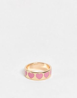 ASOS DESIGN ring with enamel heart design in gold tone