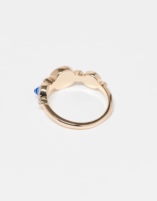 ASOS DESIGN ring with eye and crystal details in gold tone