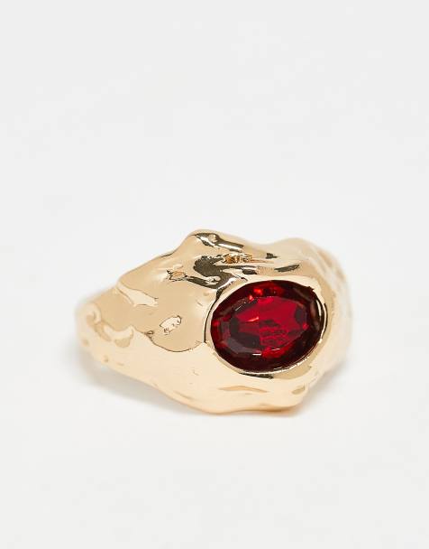 ASOS DESIGN ring with faux-crystal stone set and molten band in gold tone - view 1
