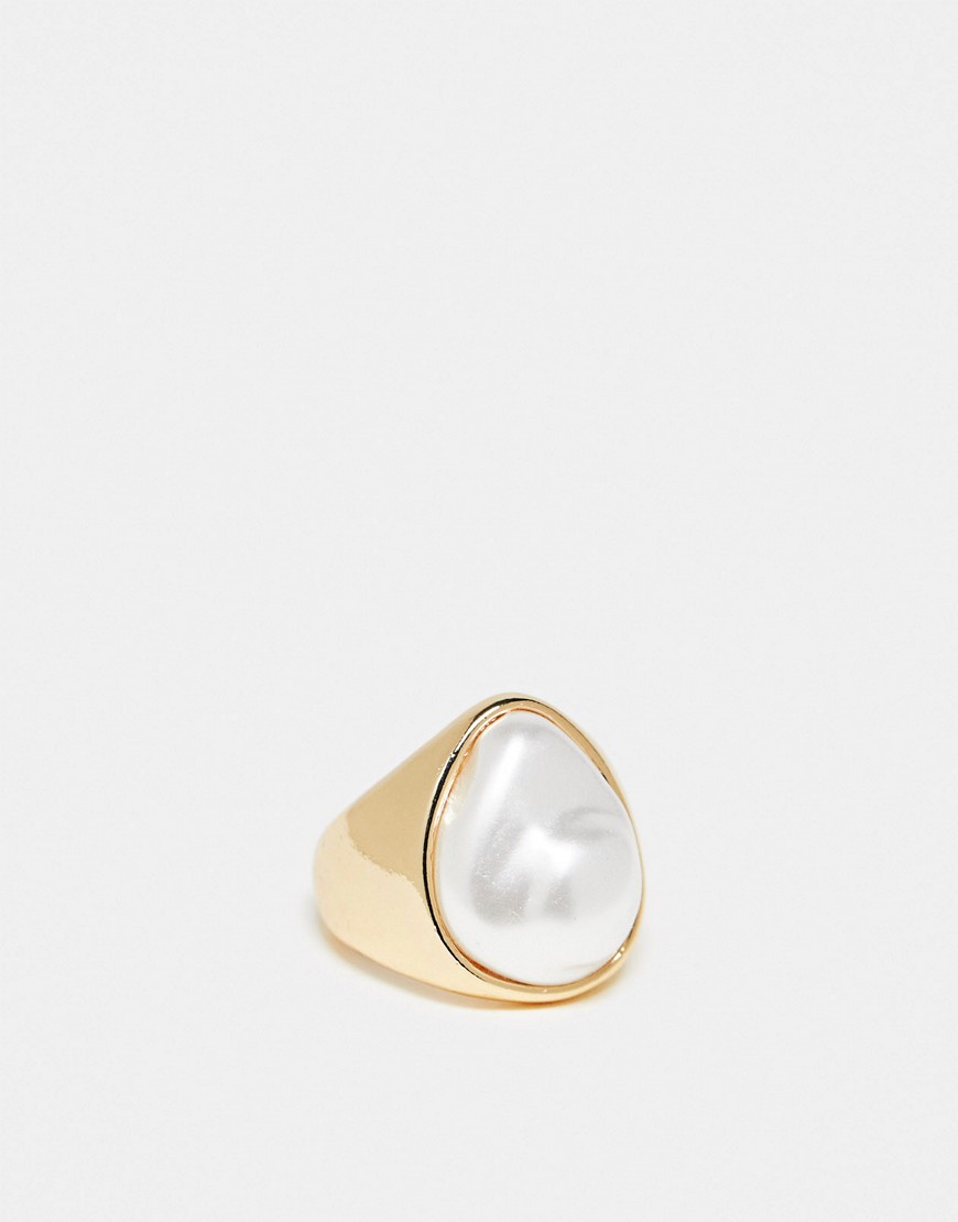 ASOS DESIGN ring with faux freshwater pearl design in gold tone