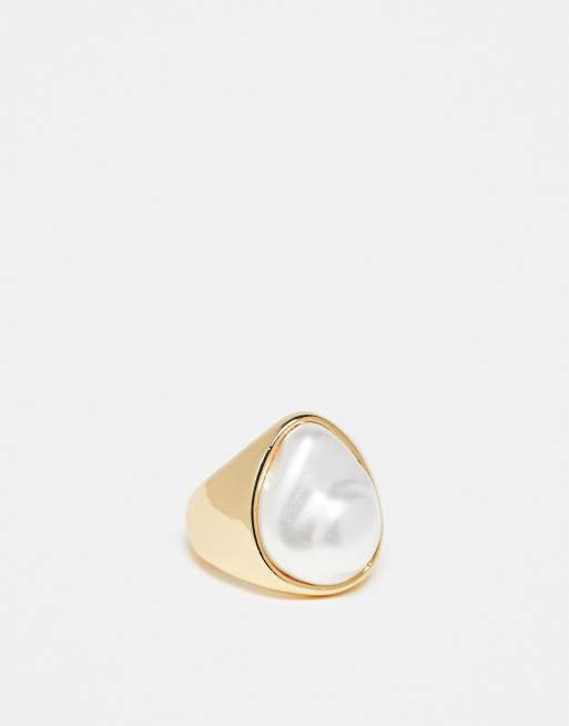 ASOS DESIGN ring with faux freshwater pearl design in gold tone