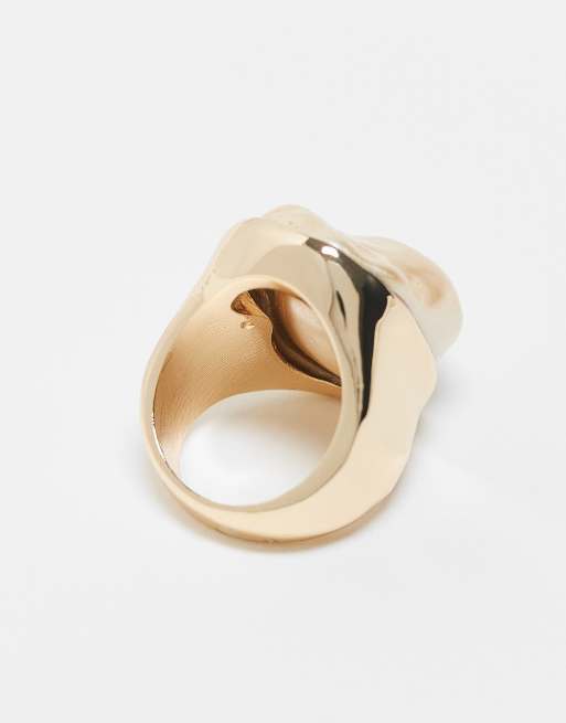 ASOS DESIGN ring with faux freshwater pearl in gold