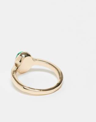 Asos Design Ring With Faux Malachite Stone In Gold