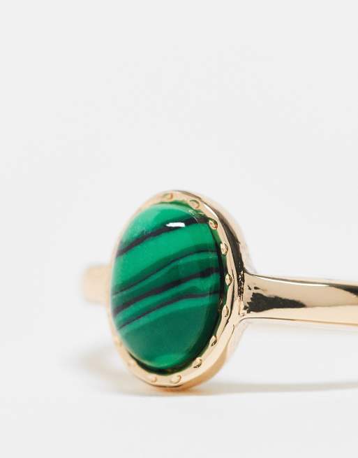 ASOS DESIGN ring with faux malachite stone in gold tone