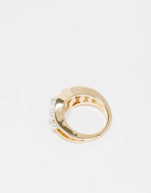 ASOS DESIGN ring with faux pearl detail in gold tone, 3 of 3