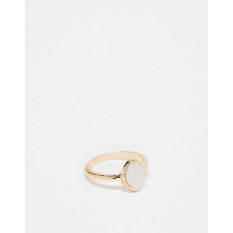ASOS DESIGN ring with faux pearl enamel detail in gold tone