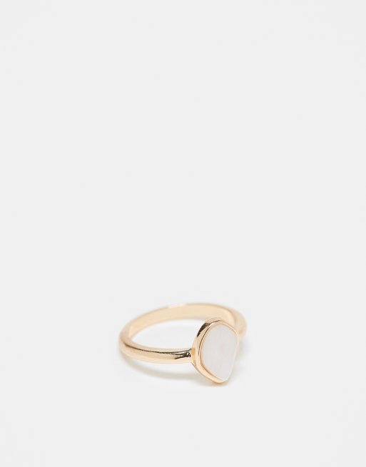  ASOS DESIGN ring with faux pearl enamel detail in gold tone