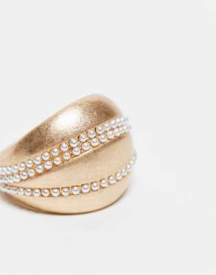 Asos Design Ring With Faux Pearl Wave Detail