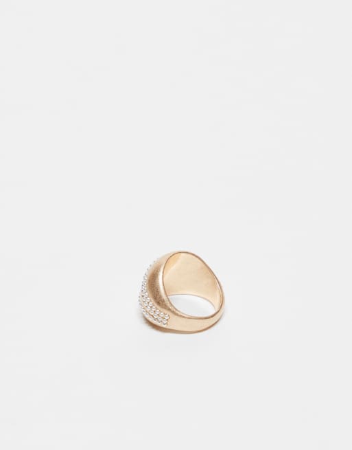 ASOS DESIGN ring with faux pearl wave detail in gold tone, 3 of 3