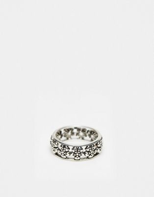 ASOS DESIGN ring with floral design in burnished silver