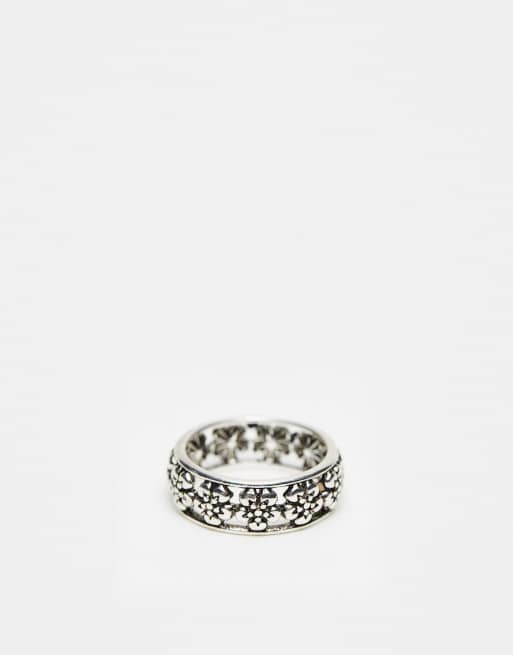 ASOS DESIGN ring with floral design in burnished silver ASOS