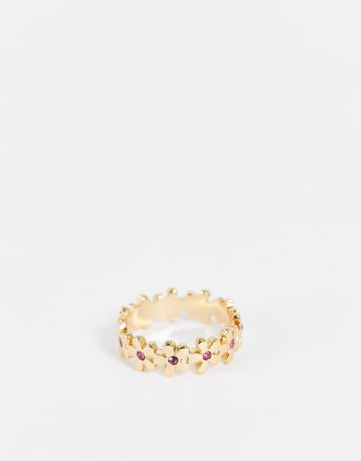 ASOS DESIGN ring with flower and crystal in gold tone ASOS