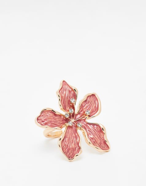 ASOS DESIGN ring with flower detail in soft pink and gold tone - view 1