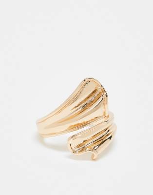 ASOS DESIGN ring with flutter wrap around detail in gold tone