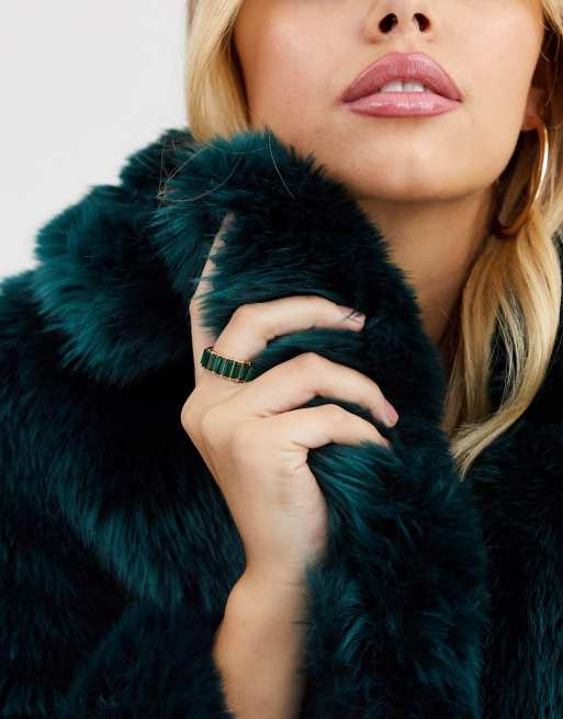 ASOS DESIGN ring with green baguette crystal stones in gold tone, 3 of 4