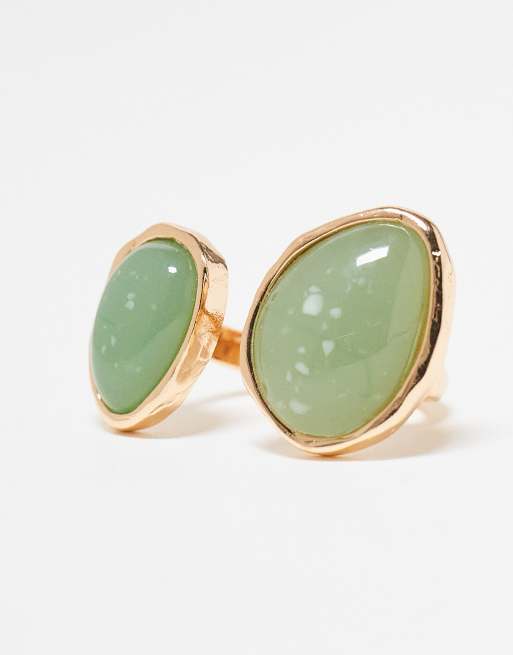 ASOS DESIGN ring with green faux semi precious stone in gold tone, 3 of 3