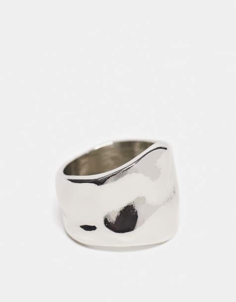 ASOS DESIGN ring with hammered texture in silver tone - view 1