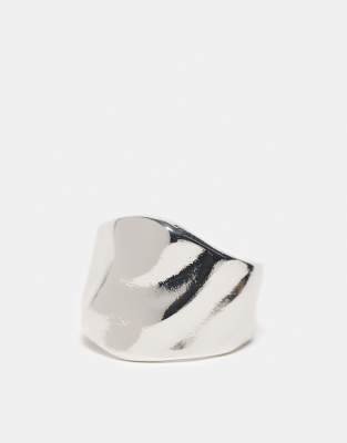 Asos Design Ring With Hammered Texture In Silver