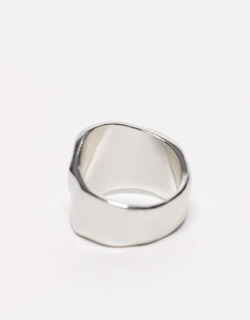 ASOS DESIGN ring with hammered texture in silver tone