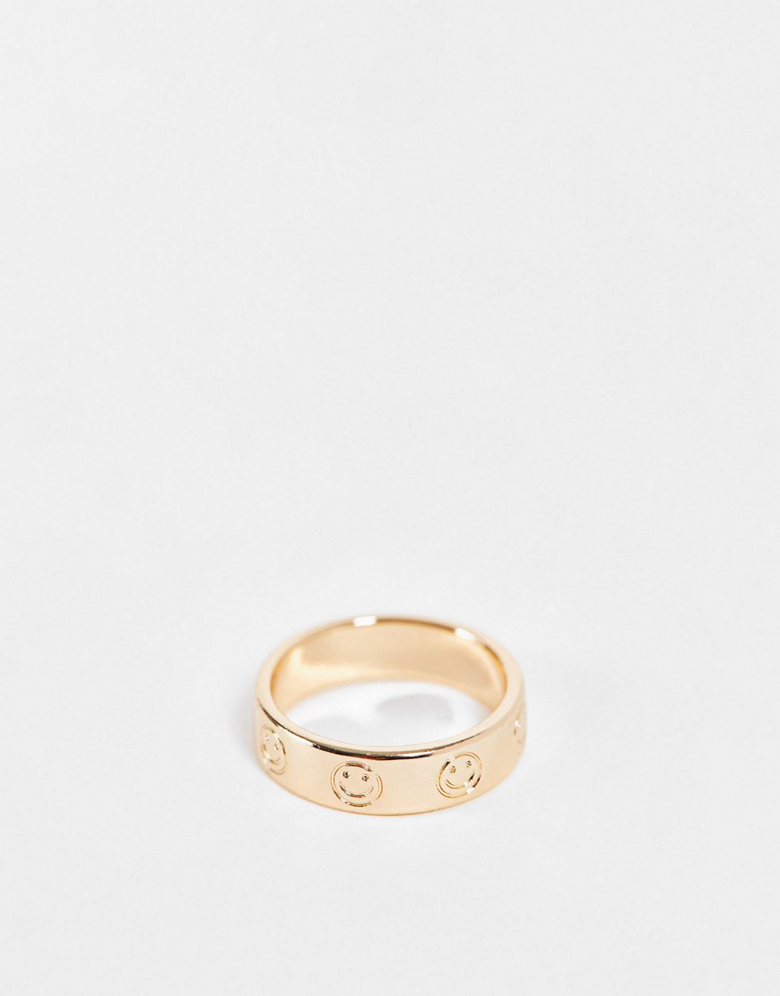ASOS DESIGN ring with happy face design in gold tone