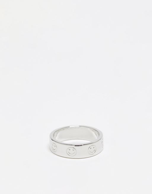 ASOS DESIGN ring with happy face design in silver tone