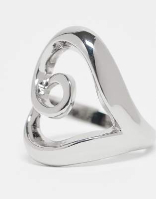 Asos Design Ring With Large Heart In Silver