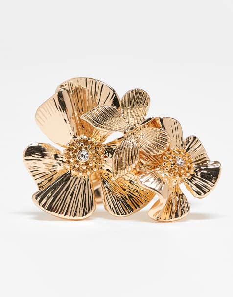 ASOS DESIGN ring with layered flower design in gold tone - view 1