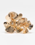 [ASOS DESIGN] ASOS DESIGN ring with layered flower design in gold tone XS Gold