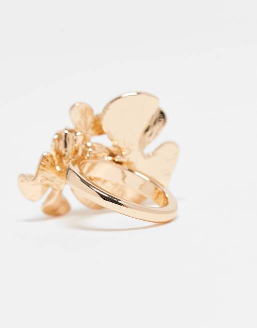 ASOS DESIGN ring with layered flower design in gold tone | ASOS