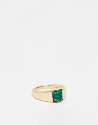 ASOS DESIGN RING WITH MALACHITE DESIGN IN GOLD TONE 