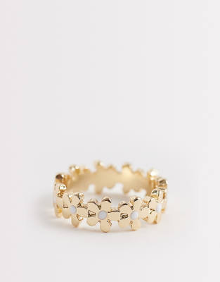 ASOS DESIGN ring with mini flower design in gold tone