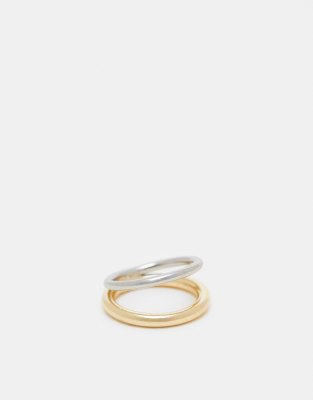 Asos Design Ring With Mixed Metal Double Band Design-gold