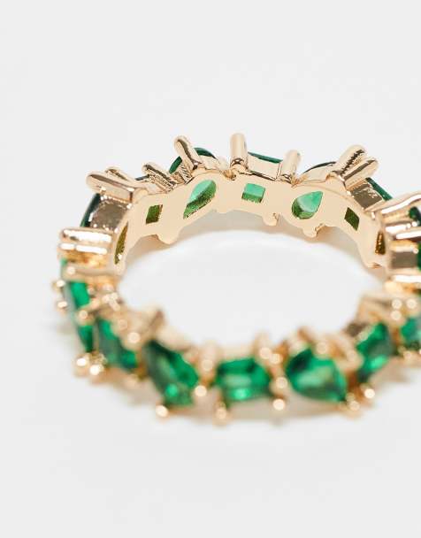 ASOS DESIGN ring with mixed shape emerald crystal in gold tone - view 1
