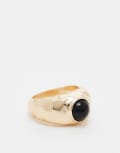 [ASOS DESIGN] ASOS DESIGN ring with molten black stone detail in gold tone XS Gold