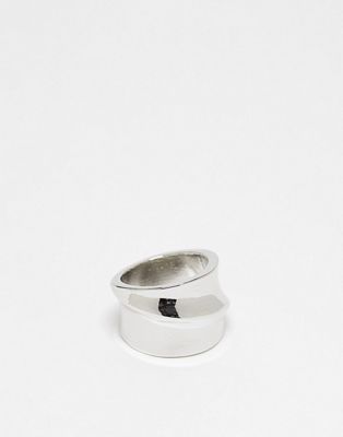 ASOS DESIGN ring with molten design in silver tone