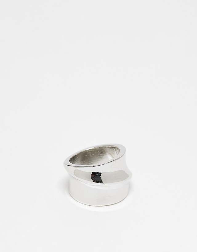 ASOS DESIGN ring with molten design in silver tone