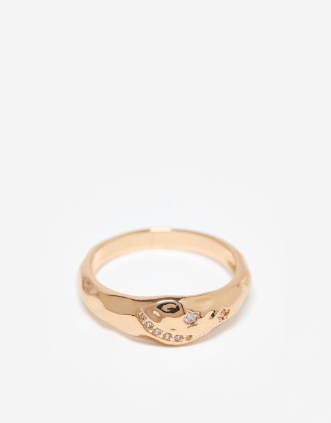 ASOS DESIGN ring with molten texture and cz stones in gold tone - view 1