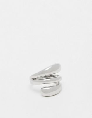 Asos Design Ring With Molten Wrap Design In Silver Tone